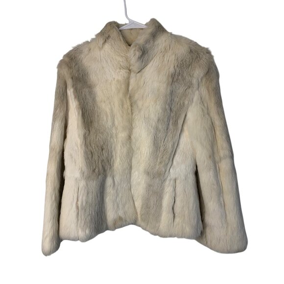 Vintage White Rabbit Fur Jacket S/M With Satin Lining & Hook Closure RN10523 - Picture 2 of 13